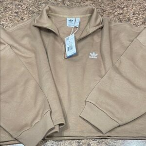 Adidas Women’s 1/2 Zip Cropped Oversized Pullover Cardboard Tan Sweatshirt L